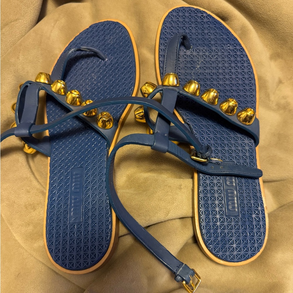 Miu Miu Blue and Gold Women's Sandals